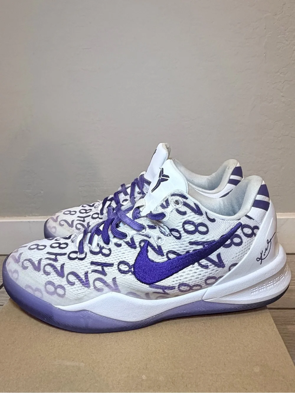 Nike kobes protro 8 White & Purple Low-Top Basketball Shoes w/Numeric Graphic - Picture 1 of 8
